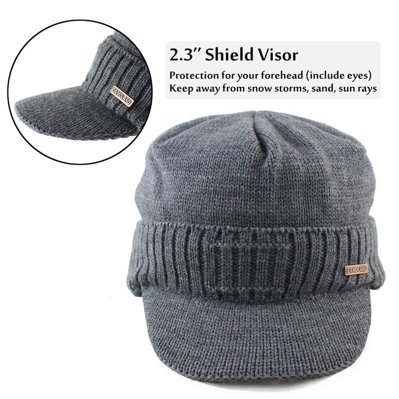 CAMOLAND 30% Wool Winter Beanie w/Visor & Earflaps for Men Outdoor Fleece Hat Scarf Set - Image 5